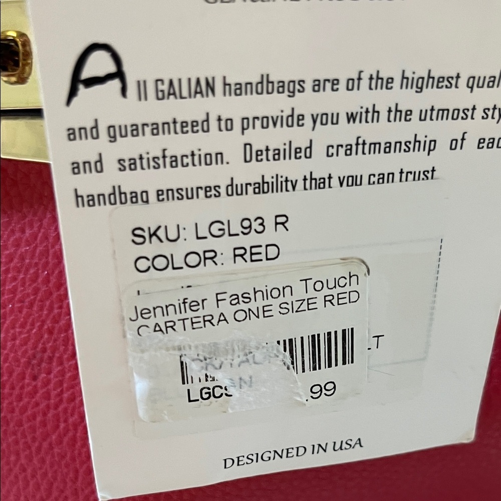 ❤️ GALIAN New York Red Satchel Bag w/ Gold Chain Strap NWT - Picture 9 of 13
